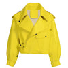 Women’s Yellow Biker Genuine Sheepskin Lapel Collar Casual Loose Oversized High Street Cafe Racer Rider Smooth Lightweight Leather Jacket