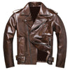 Men's Vintage Brown Leather Thick Durable Natural Cowhide Coat Slim Fit Style Jacket