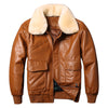 Men’s A2 Aviator Brown Genuine Sheepskin Faux Fur Collar Pilot Air Force Bomber Leather Jacket