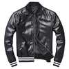 Men’s Black Baseball Bomber Genuine Sheepskin Smooth Fashion Streetwear Casual Classic Lightweight Varsity Leather Jacket