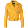 Women’s Mustard Biker Genuine Sheepskin Lapel Collar Rivet Asymmetric Zip-Up Motorcycle Racer Belted Slim Fit Leather Jacket