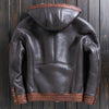 Men’s Brown Bomber Winter Warm Genuine Sheepskin Faux Fur Hooded  Leather Jacket