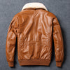 Men’s A2 Aviator Brown Genuine Sheepskin Faux Fur Collar Pilot Air Force Bomber Leather Jacket