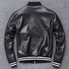 Men’s Black Baseball Bomber Genuine Sheepskin Smooth Fashion Streetwear Casual Classic Lightweight Varsity Leather Jacket