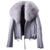 Women’s Purple Genuine Sheepskin Sherpa Shearling Faux Fur Collar Korean Thick Casual Classic Warm Fashion Luxury Leather Jacket