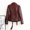 Women’s Wine Red Biker Genuine Sheepskin Lapel Collar Punk Slim Fit Streetwear Office Lady Asymmetric Riding Leather Jacket