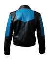 Men’s Black Blue Genuine Sheepskin Shirt Collar Zip-Up Rib Knit Winter Wear Bomber Leather Jacket