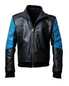 Men’s Black Blue Genuine Sheepskin Shirt Collar Zip-Up Rib Knit Winter Wear Bomber Leather Jacket