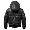 Men’s Black Genuine Sheepskin Hooded Lightweight Zip-up Puffer Bomber Leather Jacket