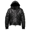 Men’s Black Genuine Sheepskin Hooded Lightweight Zip-up Puffer Bomber Leather Jacket