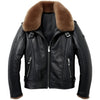 Men’s Black Genuine Sheepskin Sherpa Shearling Faux Fur Collar Winter Warm Casual Aviator Air Force Inspired Leather Jacket