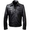 Men’s Black Genuine Sheepskin Shirt Collar Motorcycle Style Leather Jacket