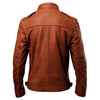 Men’s Distressed Brown Genuine Sheepskin Stand Collar Vintage Biker Casual Comfortable Cafe Racer Sports Leather Jacket