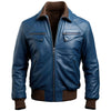 Men’s Navy Blue Genuine Sheepskin Stylish Shirt Collar Leather Jacket