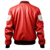 Men’s Red Genuine Sheepskin Baseball Collar Classy Sportswear Bomber Leather Jacket