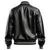 Men’s Black Genuine Sheepskin Baseball Collar Warm Winterwear Soft Sleek Zip-up Rib Knitted Baggy Stylish Varsity Leather Jacket